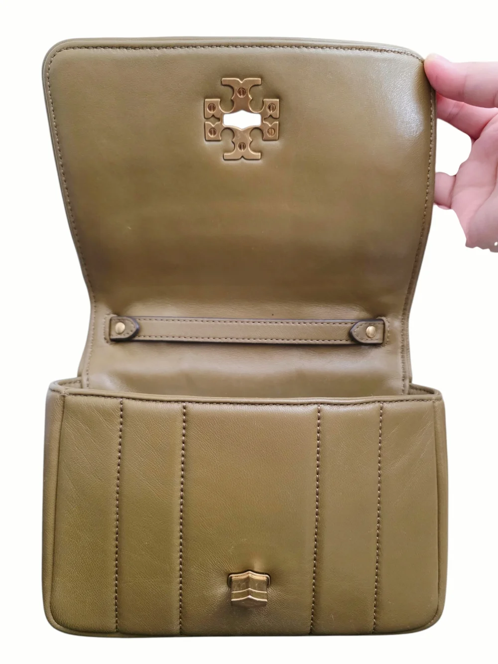 Tory Burch Kira Chain Shoulder‎ Bag Toasted Sesame Rolled Gold Leather Crossbody